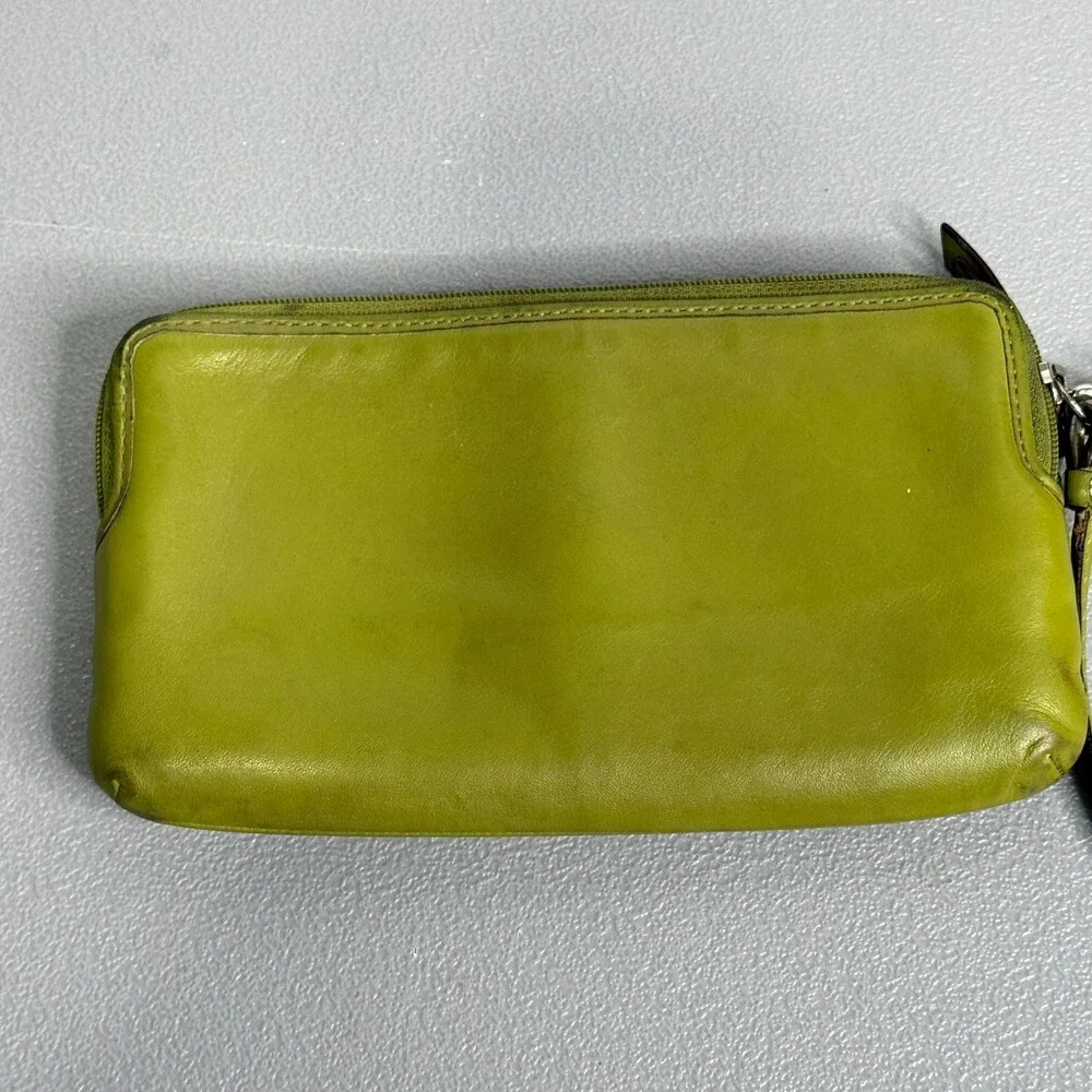 Coach Daisy Leather Double Zip Wallet Wristlet Green *Needs Polish - Picture 9 of 11